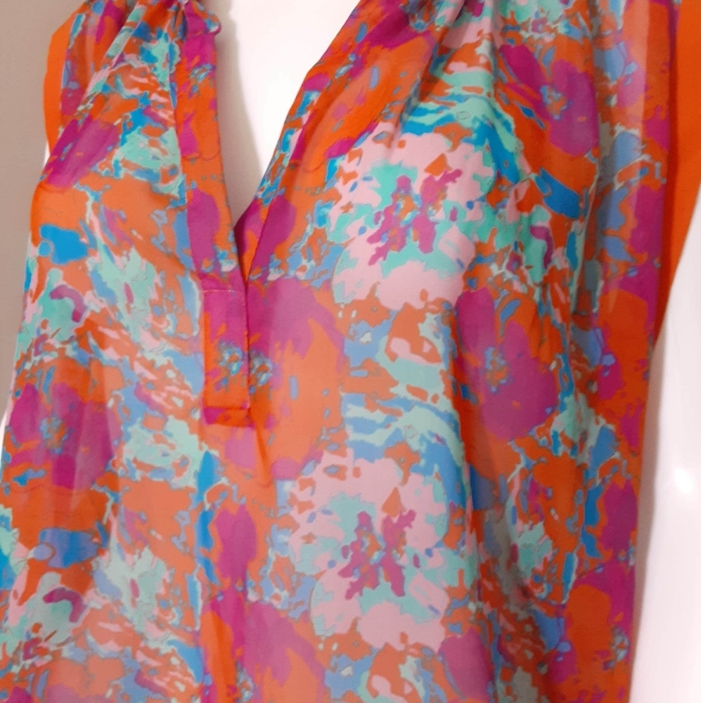 Colorful Bright Sheer Blouse Size Large